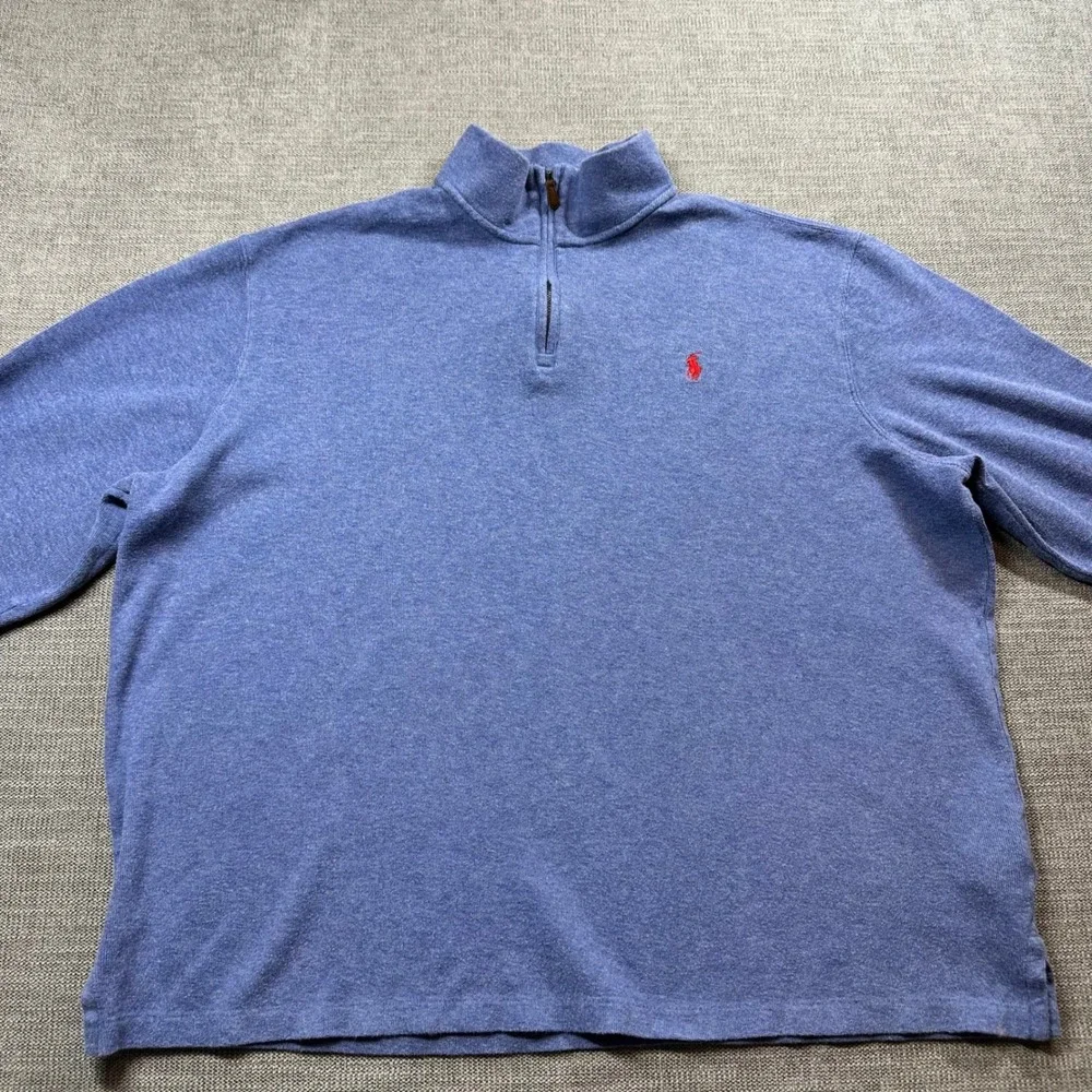 Polo Ralph Lauren Estate Rib Pullover Mens XL Blue  Quarter Zip Heathered